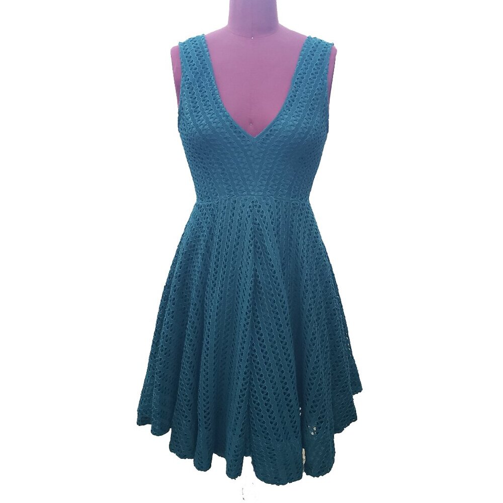 Sandro Dress Forest Green V Neck Sleeveless Fit n Flare Lining Xsmall